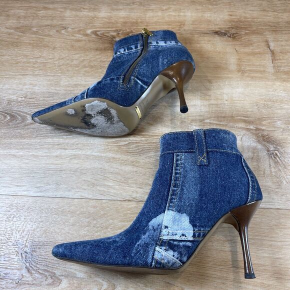 Vintage Dolce Gabbana Denim Patchwork Booties 37.5 US 7.5 - Picture 3 of 13
